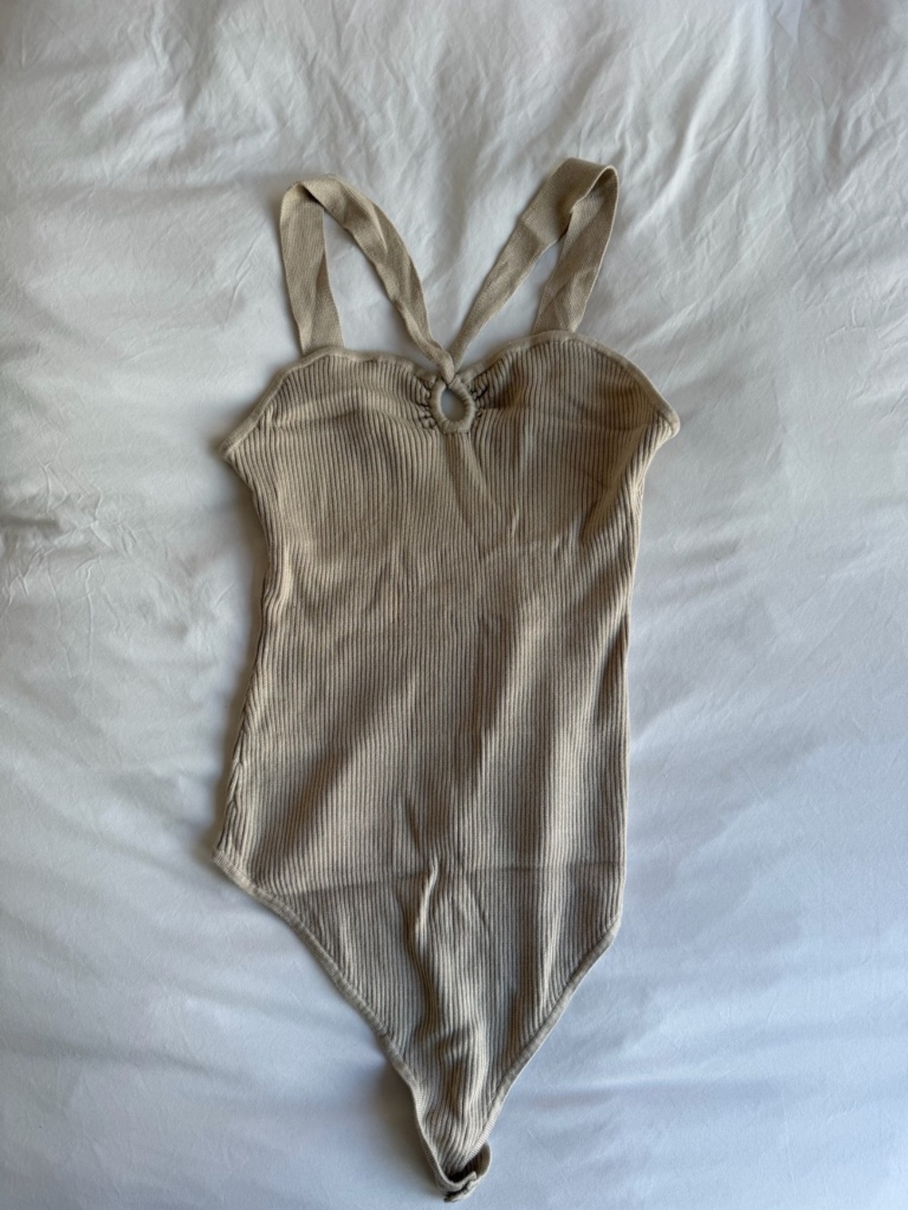 Abercrombie & Fitch Ribbed Tan/Cream Bodysuit